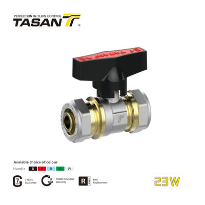 شیر توپی برنجی دسته چند لایه لوله T با روکش نیکل 232 Psi 23W